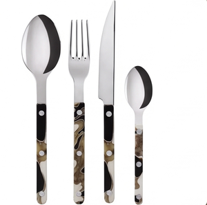 Ensemble de couverts de style vintage avec poignées à motif marbré, finition miroir haute brillance, passe au lave-vaisselle, pour les occasions de mariage - Product Image 1