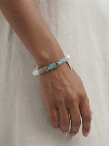 Bracelet personnalisé en perles de designer, Amazonite, perles lumineuses gravables, accent en argent 925, bijoux à énergie positive, personnalisation unisexe - Product Image 3