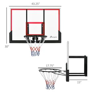 Kit Canestro da Basket a Parete 43'' x 30'' con Tabellone Antiurto, Supporto Resistente e Cerchio e Rete per Tutte le Condizioni Atmosferiche - Product Image 3