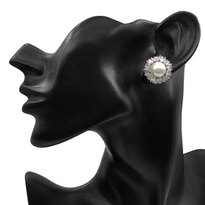 4.57 Cttw White CZ & Pearl <b>Stud</b> Earrings 925 Sterling <b>Silver</b>, Round Baguette Marquise Cut Cubic Zirconia Earrings for Women - Product Image 4