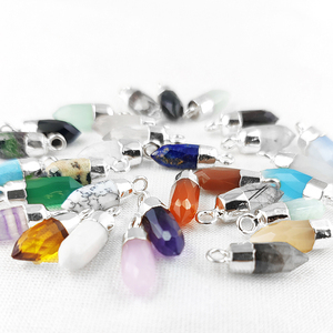 จี้รูปทรงกระสุนทำมือจากโอปอลสีชมพูธรรมชาติ  จี้โอปอลสีชมพูทรงเหลี่ยม  จี้ปลายแหลมเคลือบด้วยไฟฟ้า - Product Image 3