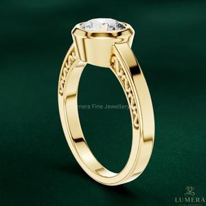 White Round Diamond Bezel <b>Set</b> Gold <b>Ring</b> for <b>Women</b> | Elegant Engagement Fine Jewelry - Product Image 2