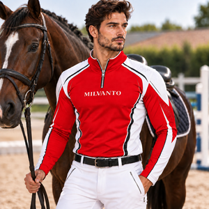 Camisa de Competición Ecuestre Personalizada para Hombre en Color Marrón |   Camisa de equitación premium de poliéster de 220 GSM con manga larga y cremallera de un cuarto - Product Image 3