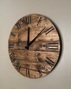 Hand Crafted Rustic Wooden <b>Wall</b> <b>Clock</b> Round Analog Quartz Battery Operated Roman Numerals Living Room <b>Decor</b> - Product Image 1