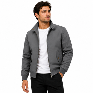 Veste Harrington décontractée pour homme en tissu sergé premium, fermeture éclair, poches boutonnées, logo personnalisé - Product Image 5