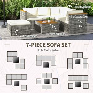 Set Divano Sezionale in Rattan PE a 7 Pezzi con Cuscini, Mobili da Esterno per Patio, Include Tavolino da Caffè, Colore Bianco - Product Image 6