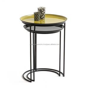 S/2 Tables d'appoint de nidification émaillées rondes Design de luxe simple Décor à la maison Tables basses à manger Mobilier de salon en acier - Product Image 3