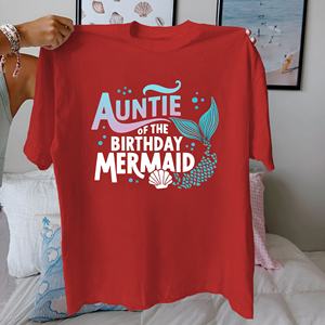 เสื้อยืดผ้าฝ้ายแท้สำหรับผู้หญิงดีไซน์นางเงือกสำหรับวันเกิดใส่สบาย - Product Image 2