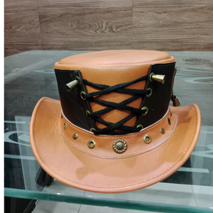 Premium quality custom made Handmade Leather Steampunk Top Hat Purple & Lilac Lace Corset Design - Product Image 5