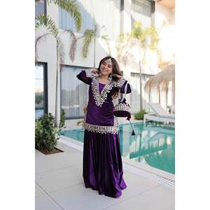 Ensemble haut et pantalon palazzo en velours glacé avec broderie Zari pour femmes - Product Image 6