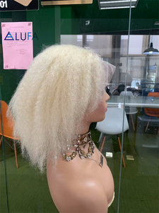 CF127 Blond 613# Afro Kinky Curl Full Lace <strong>Wig</strong> Human <strong>Hair</strong> for Alopecia Patients Pre Style Thin Skin for Braiding 8 Inches - Product Image 3