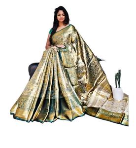 Saris traditionnels indiens et pakistanais, sari en coton avec motif imprimé en feuille d'aluminium, saris traditionnels élégants inspirés d'Inde et du Pakistan - Product Image 4