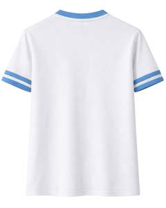 Camiseta Ringer Blanca y Azul Cielo Personalizada para Mujer con Doble Raya en las Mangas, Top Casual de Verano de Manga Corta de Algodón - Product Image 5