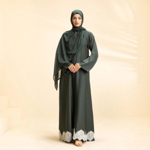 Women's Dark Green Polyester Breathable Loose Fit Abaya Long Sleeve Floor Length Straight Hem Applique <b>Modest</b> <b>Dress</b> Middle East - Product Image 3