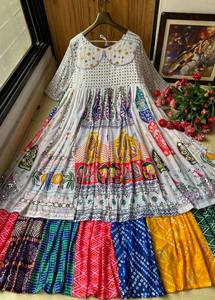 Malai Faux Georgette, Hermoso Trabajo con Espejos Reales, Dorado, con Cuentas y Encaje, Largo hasta el Suelo, Secado Rápido, Sin Arrugas, Protección Solar - Product Image 3