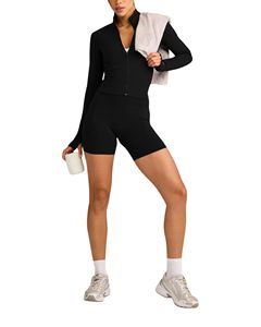Chaqueta Deportiva Ligera y Transpirable para Mujer, Corte Ajustado, con Cierre, Orificios para Pulgares, Cuello Alto, Bolsillos, para Yoga, Gimnasio y Entrenamiento - Product Image 3