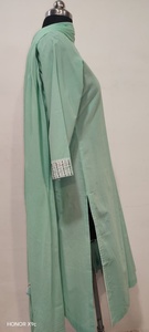 Vestido Casual Verde Menta con Cuello en V, Manga Tres Cuartos, Bordado, Corte Holgado, Largo Midi, Tejido de Viscosa Transpirable para Uso Diario - Product Image 5