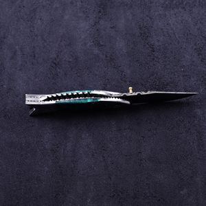 Cuchillo Plegable de Acero de Damasco con Hoja de Punta Caída y Apertura con Perilla, Cuchillo de Camping - Product Image 3
