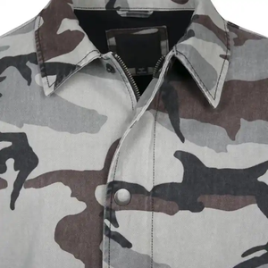 Grey <b>Camo</b> Pattern Utility Style Coach <b>Jacket</b> Snap Button Front Lightweight Nylon Fabric Outdoor Streetwear Gear - Product Image 3