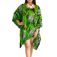 Modisches Damen Rayon Poncho-Kleid mit Blattmuster, offene Seiten, Poncho-Ärmel, Strandkleid für den Sommer