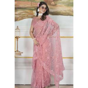 Diseñador bordado Saree Party Wear Look vestidos elegantes - Product Image 5