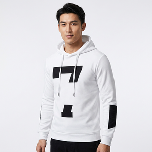 เสื้อสเวตเชิ้ตมีฮู้ดสีขาวสำหรับผู้ชายพร้อมลายพิมพ์สีดำทรงเข้ารูปลำลองแขนยาวแบบถักสำหรับใส่ในฤดูใบไม้ร่วง - Product Image 4