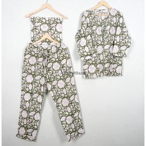 Conjunto de Pijama de Algodón Floral Hecho a Mano al por Mayor para Mujer, Suave, Cómodo, Cuello Redondo, Elegante, Transpirable, Manga Larga - Product Image 4