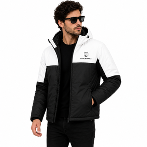 Custom Men's Winter Waterproof Hooded Puffer <b>Jacket</b> Windproof Insulated Outdoor Thermal Coat Black <b>White</b> Full Zip Parka OEM ODM - Product Image 1