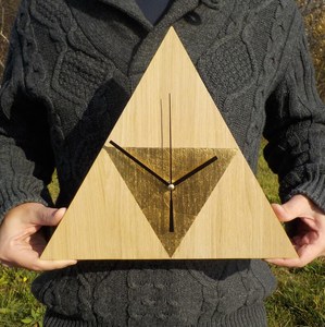 Hand Crafted Wooden Triangle <b>Wall</b> <b>Clock</b> Analog Quartz Silent Design Living Room <b>Decor</b> - Product Image 3