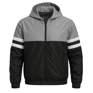 Veste coupe-vent à capuche pour homme, couleur gris olive noir personnalisée, légère, zippée, vêtements de sport décontractés pour l'extérieur - Product Image 1