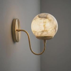 Modern Brass Wall Sconce Round Marble Globe Light Contemporary Indoor Living Room Decor Warm Glow Fixture - Product Image 5