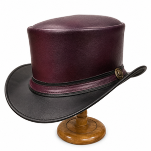 Chapeau Haut de Forme Personnalisé Fait Main en Cuir Noir Bourgogne Style Western Cowboy Steampunk à Large Bord avec Bande Concho Tendance pour Homme - Product Image 1
