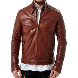 Veste de motard slim fit en cuir marron clair pour homme, entièrement personnalisée, avec veste avant 100% cuir d'agneau véritable. - Product Image 4