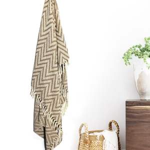 Manta de Jacquard 100% Algodón con Diseño Zig Zag |   Manta Decorativa para Sofá con Diseño Geométrico Chevron Boho - Product Image 1