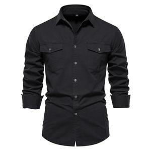 Nouvelle chemise décontractée pour homme en coton 100% avec poche, style automne, couleur unie, coupe ajustée, manches longues, confortable, logo personnalisé - Product Image 2