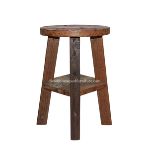 Sustainable Reclaimed Boat Wood Round Top <b>Stool</b> Leg with Square Wood Design Eco-Friendly Indoor Outdoor Bali Wood Furniture - Product Image 3