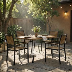 Set da Pranzo Moderno da Esterno 5 Pezzi per 4 Persone, Tavolo Quadrato con Piano in Legno di Acacia, Sedie 82,5 cm, Set di Mobili da Patio per Giardino e Cortile - Product Image 1