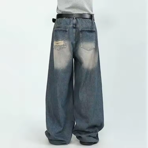Jeans de mezclilla para hombre, corte regular, 100% algodón transpirable, tejido de invierno, desgastado, vintage, lavado, holgado, estilo urbano, al por mayor - Product Image 6