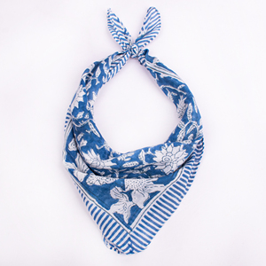 Pure Organic Cotton Bandana Floral Block Printed Lightweight Summer <b>Square</b> <b>Scarf</b> Eco Friendly Artisan Handkerchief - Product Image 5