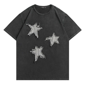 เสื้อยืดโอเวอร์ไซส์ทรงหลวมสไตล์วินเทจ ลุคสตรีทแวร์ฮิปฮอป ยี่ห้อ Distressed Patches Plus Size ระบายอากาศได้ดี คอทรงโอ สำหรับผู้ชาย สไตล์ Y2K - Product Image 1