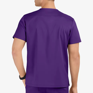 Blouse médicale unisexe violette à col en V et manches courtes, uniforme d'hôpital avec poches, tissu tissé 100 % polyester - Product Image 4