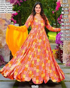 Robe Anarkali traditionnelle en rayonne Sunshine Bloom pour femmes - Toutes saisons - Product Image 1