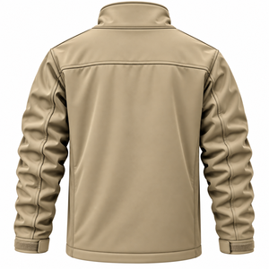 Chaqueta de Forro Polar Beige para Hombre, Cuello Alto con Cremallera, Casual, Cortavientos, Abrigo Cálido para Exteriores, Otoño, Corte Regular, Exterior de PU - Product Image 2