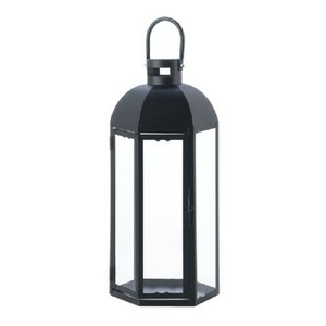 Lanterne porte-bougie vintage en métal noir de forme hexagonale classique pour la décoration intérieure et extérieure - Product Image 1