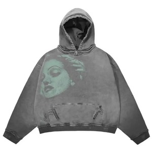 Sweat à capuche unisexe surdimensionné de haute qualité, imprimé sur mesure, en coton 100% délavé à l'acide, pour hommes, style streetwear - Product Image 5