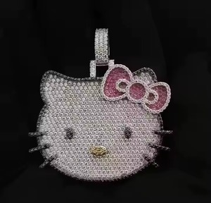Pendentif Chat Animal Mignon Hip Hop en Argent 925 Plaqué Or Moissanite Hello Kitty Luxe Certifié Bijoux Breloques Fines - Product Image 1