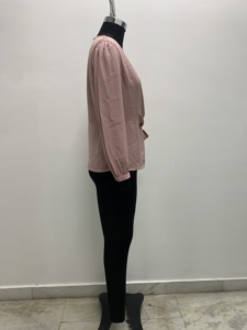 Women's <b>Pink</b> <b>Long</b> <b>Sleeve</b> Wrap Blouse Collarless Elegant <b>Top</b> With Tie Sash For Office - Product Image 3