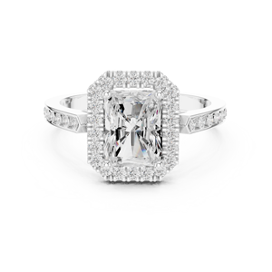 Anillo de Compromiso de Oro Rosa con Diamantes Cultivados en Laboratorio con Corte Esmeralda para Mujer, Certificado IGI, Engaste Pavé, Estilo Geométrico Clásico, Aniversario - Product Image 1
