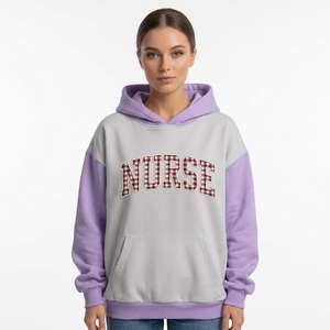 <b>Women</b> <b>Pink</b> Color Block <b>Hoodie</b> Leopard Print Nurse Graphic with Bow Oversized Graphic <b>Hoodie</b> Relaxed Fit Pullover Sweatshirt - Product Image 4