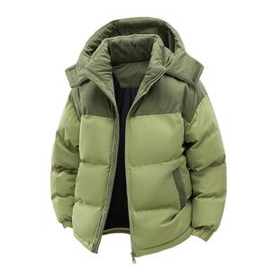 Light Green Puffer <b>Jacket</b> With Hood Stand Collar Windproof Thickened Winter Coat Unisex Casual Zipper Front Regular Fit - Product Image 4